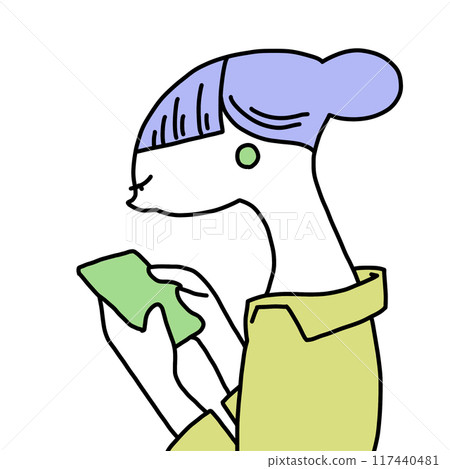 Illustration of a woman looking down at her smartphone 117440481