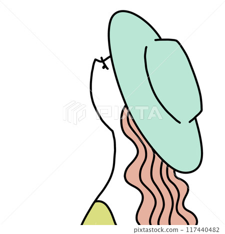 戴著帽子仰望天空的女人插畫 117440482