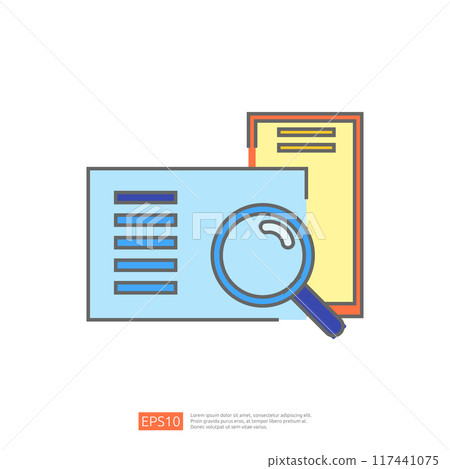 A magnifying glass over a document, representing the concept of research, investigation, and analysis. 117441075