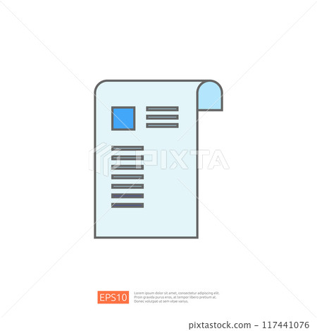 A blue document icon with a blue square on the bottom right corner and three horizontal lines on the top half. The icon is in a flat style with a white background. A blue document icon with a blue square on the bottom right corner and three horizontal lines on the top half. The icon is in a flat style with a white background. 117441076