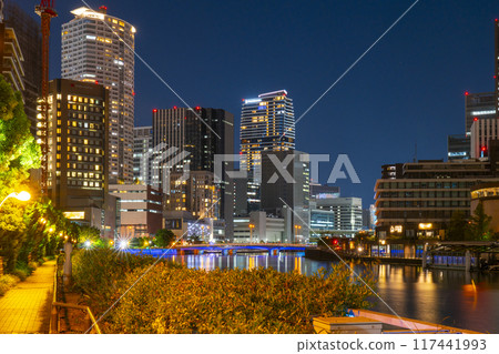 Beautiful night view of Nakanoshima, Osaka (from Dojima Bridge) 117441993