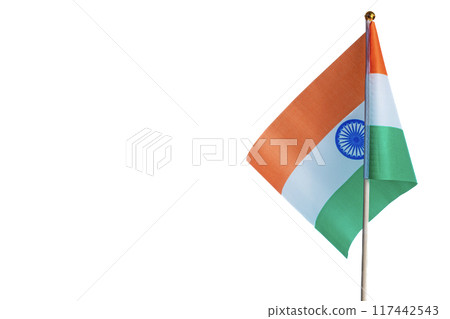 Indian Independence Day concept. National flag of India isolated on white background. copy space for your text. 117442543