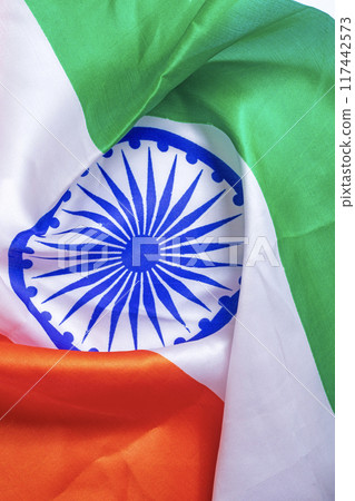 Close up of Indian tricolor flag background, conceptual image for independence day. 117442573