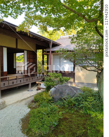 Teahouse and garden in early summer Old streetscape of Inuyama Castle Town in early summer 117442910