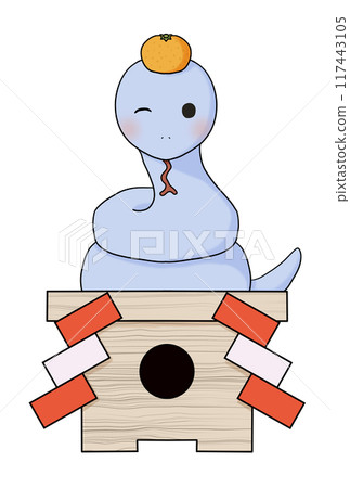 Snake (blue) x Kagami mochi (right wink, tongue out) 117443105