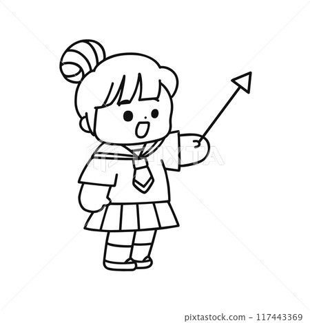 穿著制服的女孩，帶著指點棒，髮髻，畫線 117443369