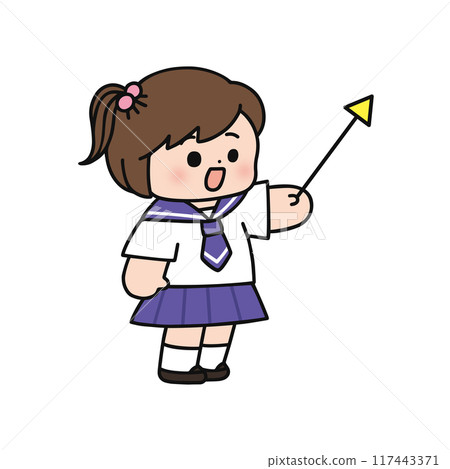 A girl in uniform holding a pointer 117443371