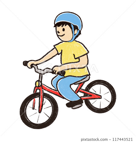 一個戴著頭盔騎紅色自行車的男孩 117443521