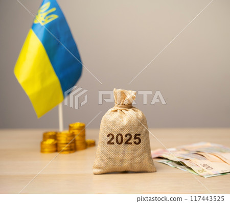 Budget Ukraine and fund 2025. Financial support and donation. The concept of helping Ukrainian residents affected by the war. Financial donation. Money bag, Ukraine flag and coins, Ukrainian banknotes Budget Ukraine and fund 2025. Financial support and donation. The concept of helping Ukrainian residents affected by the war. Financial donation. Money bag, Ukraine flag and coins, Ukrainian banknotes 117443525