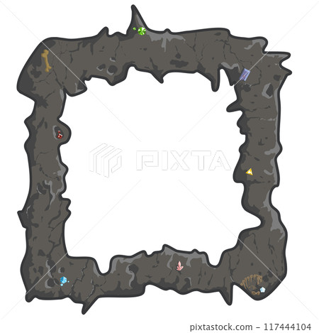 Beautiful stone earthen frame for photo text paste. Vector illustration is a frame interspersed with prehistoric artifacts and archaeological poleontological finds such as dinosaur bones. The texture Beautiful stone earthen frame for photo text paste. Vector illustration is a frame interspersed with prehistoric artifacts and archaeological poleontological finds such as dinosaur bones. The texture 117444104