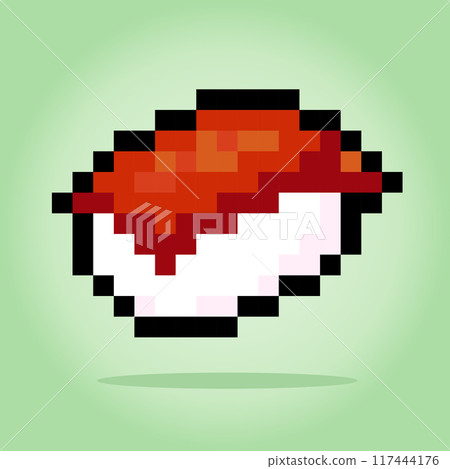 8 bit pixel sushi. foods pixel for game assets and cross stitch patterns in vector illustrations. 8 bit pixel sushi. foods pixel for game assets and cross stitch patterns in vector illustrations. 117444176