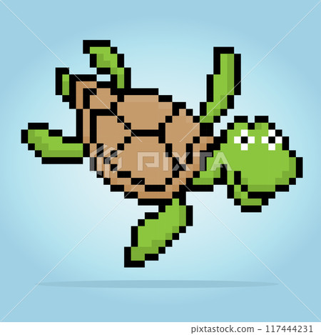8 bit Pixel turtle. Animal pixels in Vector illustration for game asset or cross stitch pattern. 8 bit Pixel turtle. Animal pixels in Vector illustration for game asset or cross stitch pattern. 117444231