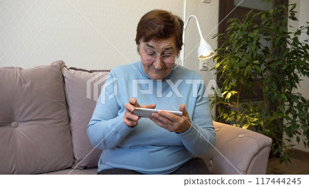 Elderly Woman Scrolling on Smartphone Elderly Woman Scrolling on Smartphone 117444245