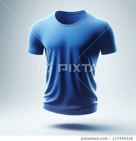 High-quality floating blank male t-shirts in various colors, ideal for mockups, presentations, and marketing materials 117444326