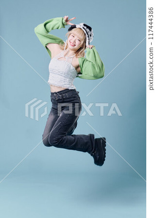jumping woman jumping woman 117444386
