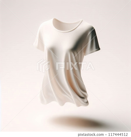 High-quality floating blank female t-shirts in various colors, ideal for mockups, presentations, and marketing materials 117444512