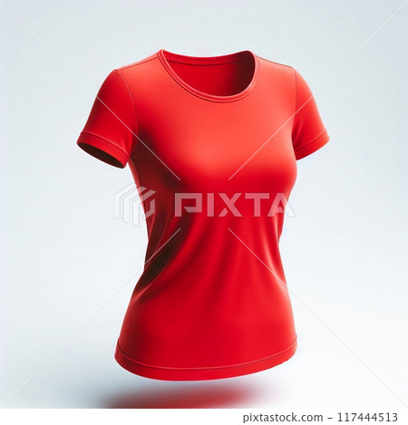 High-quality floating blank female t-shirts in various colors, ideal for mockups, presentations, and marketing materials 117444513