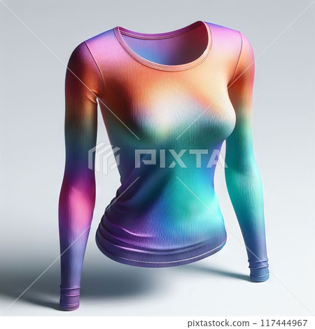 Floating Female Long-Sleeved Shirt Mockup in Multiple Colors for Fashion and Apparel Design isolated on a white background 117444967