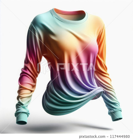 Floating Female Long-Sleeved Shirt Mockup in Multiple Colors for Fashion and Apparel Design isolated on a white background 117444980