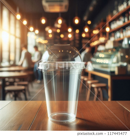 Vibrant Takeaway Cup in Various Colors with a Blurred Coffee Shop Background for Mockup and Branding Use 117445477