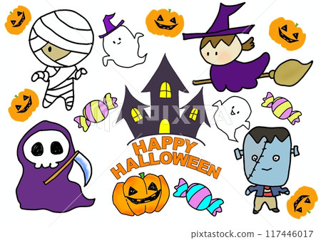 可愛的萬聖節明信片 可愛的萬聖節明信片 117446017