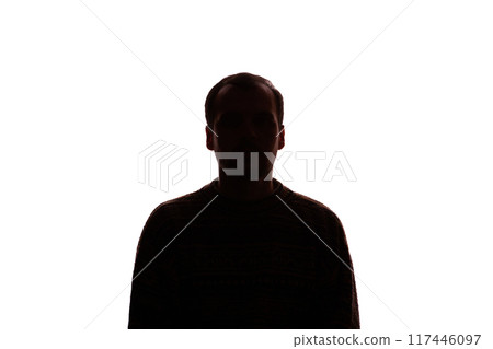 Man young unshaven businessman business clothes silhouette - white background isolate Man young unshaven businessman business clothes silhouette - white background isolate 117446097