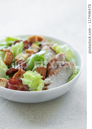 A bowl  of  Caesar salad 117446478