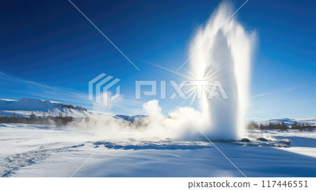 natural phenomenon geyser in winter landscape 117446551