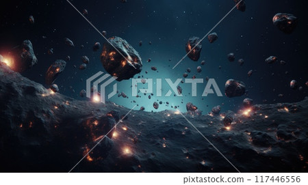 asteroids floating in outer space 117446556