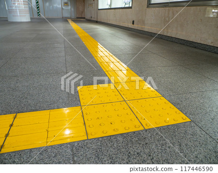 Example of braille block installation in underground pedestrian space 117446590
