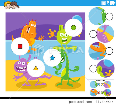 match the pieces game with cartoon fantasy monsters 117446687