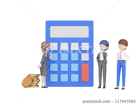 3DCG | A team of three businessmen calculating profits, expenses and taxes 3DCG | A team of three businessmen calculating profits, expenses and taxes 117447083