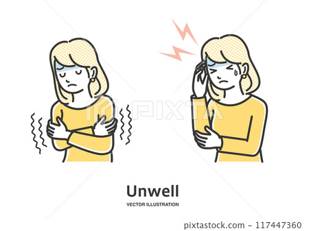 一位有感冒症狀的年輕女子的插圖 117447360