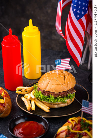 Traditional American food for celebrating July 4 Independence Day Traditional American food for celebrating July 4 Independence Day 117447537