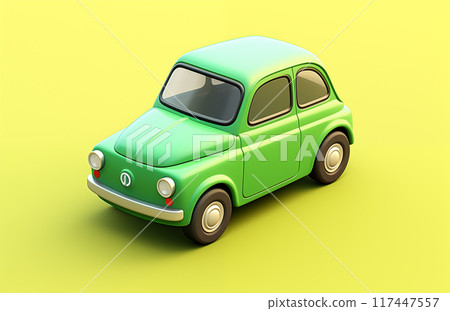 卡通可爱的绿色汽车插画 117447557