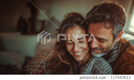 冬日一對情侶互相擁抱臉頰的 AI 影像 冬日一對情侶互相擁抱臉頰的 AI 影像 117447612