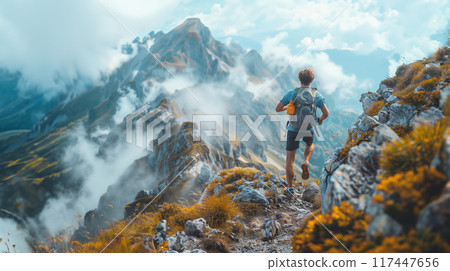Man running in the mountains AI image 117447656