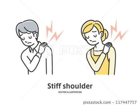 Young men and women with stiff shoulders 117447757