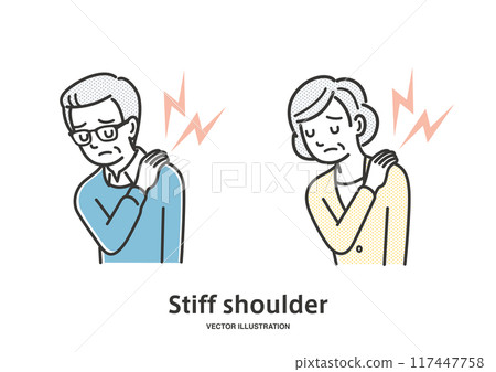 Senior men and women suffering from stiff shoulders 117447758