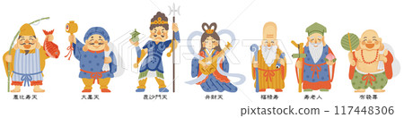 Simple and cute illustration of the Seven Lucky Gods 117448306