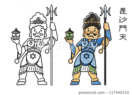 Simple and cute Bishamonten illustration set Simple and cute Bishamonten illustration set 117448310