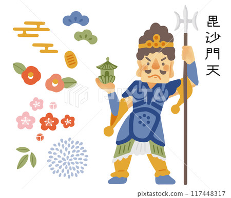 Simple and cute Bishamonten illustration set Simple and cute Bishamonten illustration set 117448317