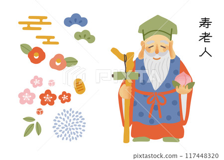 Simple and cute illustration set of Jurojin Simple and cute illustration set of Jurojin 117448320