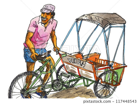 Becak(三輪自行車)水彩畫 24816pix7 Becak(三輪自行車)水彩畫 24816pix7 117448543