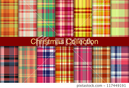 Christmas plaid bundles, textile design, checkered fabric pattern for shirt, dress, suit, wrapping paper print, invitation and gift card. Christmas plaid bundles, textile design, checkered fabric pattern for shirt, dress, suit, wrapping paper print, invitation and gift card. 117449191