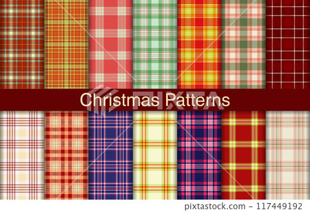 Christmas plaid bundles, textile design, checkered fabric pattern for shirt, dress, suit, wrapping paper print, invitation and gift card. Christmas plaid bundles, textile design, checkered fabric pattern for shirt, dress, suit, wrapping paper print, invitation and gift card. 117449192
