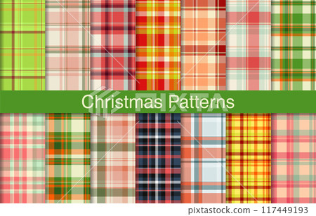 Christmas plaid bundles, textile design, checkered fabric pattern for shirt, dress, suit, wrapping paper print, invitation and gift card. 117449193
