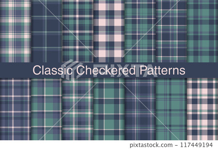 Classic plaid bundles, textile design, checkered fabric pattern for shirt, dress, suit, wrapping paper print, invitation and gift card. 117449194