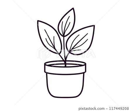 Plant in pot vector icon for home decoration. Houseplant black and white line illustration. Plant in pot vector icon for home decoration. Houseplant black and white line illustration. 117449208