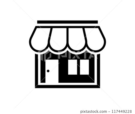 Shopping store logo for mobile e comerce and local market branding. Online shop icon simple minimalist sign for payments, shipping and sale, vector illustration. 117449228